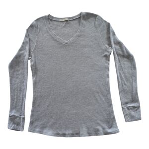 Active Basic Gray Waffle Knit Thermal Long Sleeve V-Neck Shirt Women's XL Grey